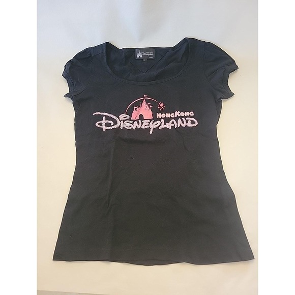 The Disney Store Tops - Disney Hong Kong Womans Small Short Sleeve Shirt Beaded Pink Castle